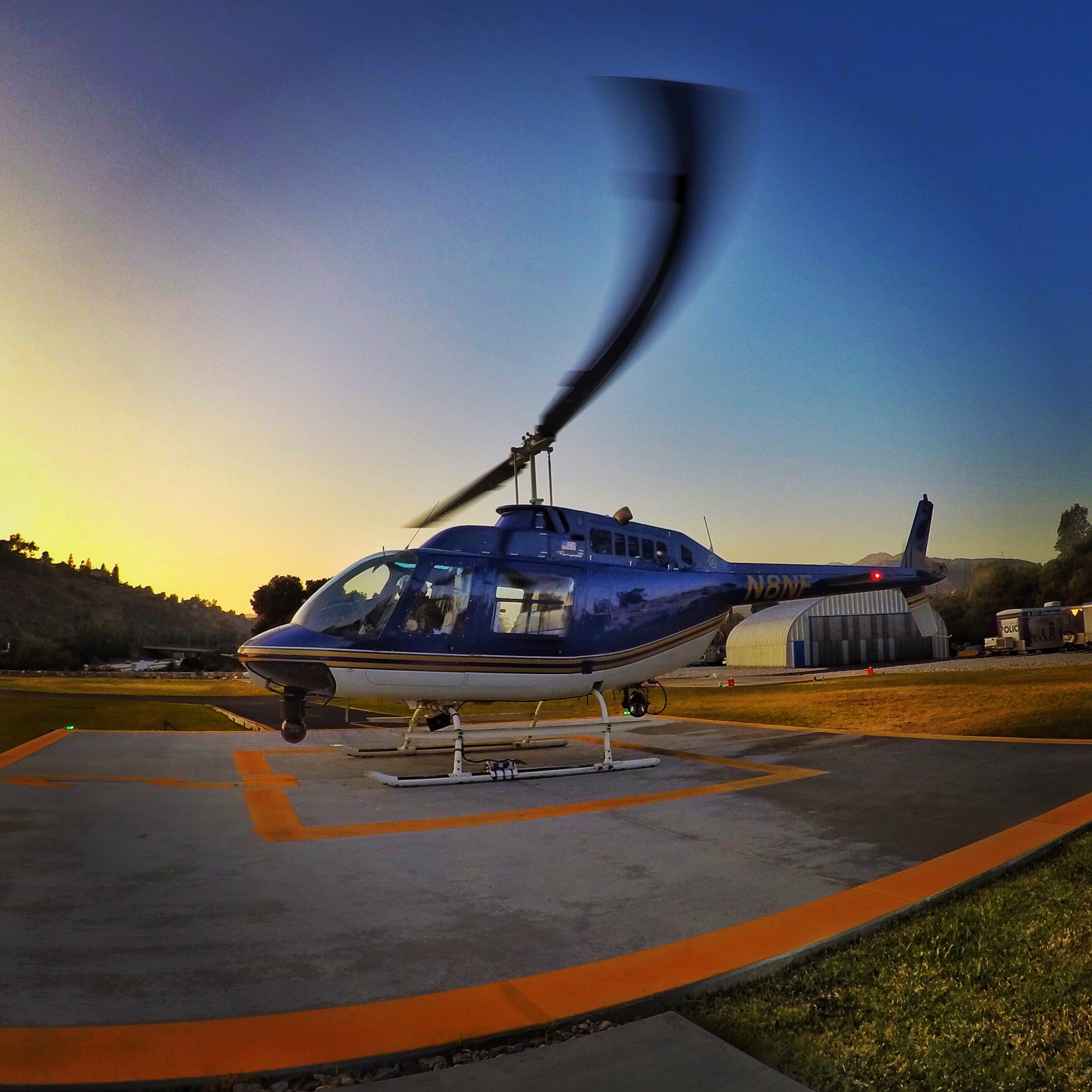 Helicopter on landing pad