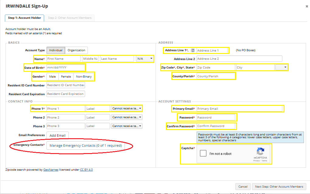 CivicRec Fill out form